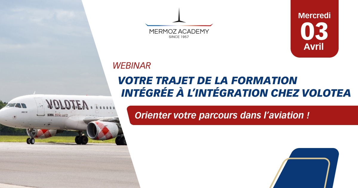 Visuel pour le webinar sur la formation intégrée, notre partenariat avec Volotea, et le processus de recrutement